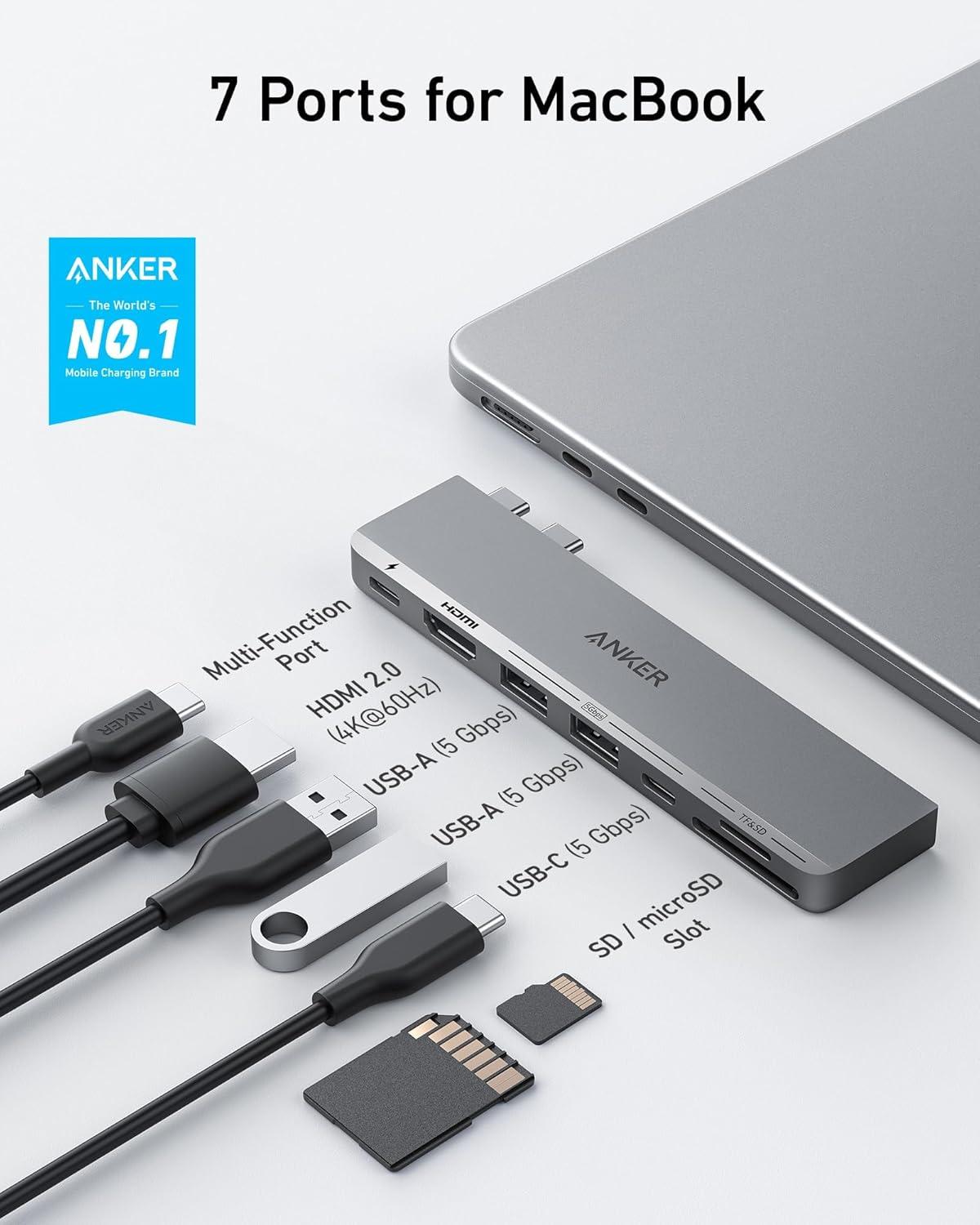 imageAnker USB C Hub for MacBook 7in2 with 4K HDMI Compatible with Thunderbolt 4 1 Type C and 2 USB A Data Ports for MacBookPro 13 Inch MacBookAir M1  M2 and More