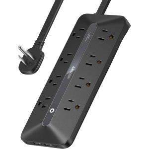 imageAnker Flat Plug Power Strip 12in1 USBC Power Strip with 8 AC Outlets 2 USBC 2 USBA Ports 5feet Extension Cord Slim Desk Charging Station 900J Surge Protection 35W Max for Home OfficeBlack