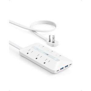 imageAnker Flat Plug Power Strip300J with 20W USBC 10in1 Ultra Thin Power Strip with 6 AC 2 USBA and C Each 5 ft Extension Cord for Desk Charging StationHomeOfficeCollegeDorm Essentials WhiteWhite
