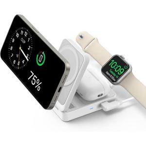 imageAnker MagGo 3 in 1 iPhone 17 Charging Station MagSafeCompatible Wireless Charger Stand Qi2 Certified 15W Foldable Charger for iPhone 171615141312 AirPods Apple Watch UltraAdapter IncludedWhite