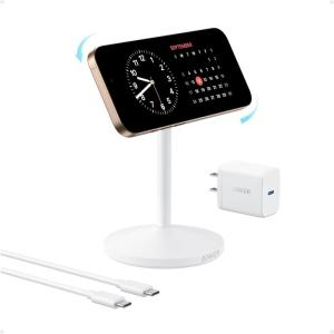 imageAnker MagGo iPhone 17 MagSafe Charger Compatible Stand 15W Fast Magnetic Wireless Charging Station Qi2 Certified 360 Wireless Charger Magnetic Stand for iPhone 1716151413 Series No AdapterWhite