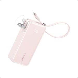 imageAnker Nano 3in1 Power Bank Foldable AC Plug 10000mAh 30W TwoWay Fast Charging Builtin Lightning Cable Not for iPhone 1615 Series Compatible with iPhone 14 Series AirPods and MoreLightning CablePink