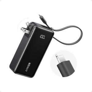 imageAnker Nano 3in1 Power Bank Foldable AC Plug 10000mAh 30W TwoWay Fast Charging Builtin Lightning Cable Not for iPhone 1615 Series Compatible with iPhone 14 Series AirPods and MoreLightning CableBlack