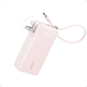 imageAnker Nano 3in1 Power Bank Foldable AC Plug 10000mAh 30W TwoWay Fast Charging Builtin Lightning Cable Not for iPhone 1615 Series Compatible with iPhone 14 Series AirPods and MoreType C CablePink