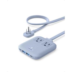imageAnker Nano Charging Station67W Max 6in1 USBC Power Strip for iPhone 1615 and MacBook with Flat Plug and 5ft Thin Undetachable Extension Cord2 AC2 USBA2 USBC for HomeampampOfficeIce Lake Blue