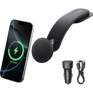 imageAnker Nano Magnetic Wireless Car Charger 360 Adjustable Mount Car Charger with Detachable Pad 15W Qi2 Certified with Alloy Bracket Fast Charging for iPhone 1716151413 Series Adapter Included
