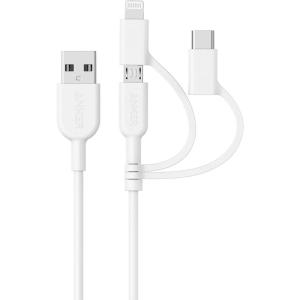 imageAnker Powerline II 3in1 Cable LightningType CMicro USB Cable for iPhone iPad Huawei HTC LG Samsung Galaxy Sony Xperia Android Smartphones iPad Pro 2018 and More3ft BlackWhite