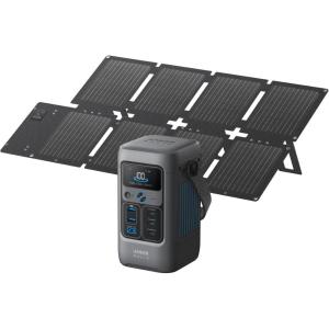 imageAnker SOLIX C200 DC Power Bank Station 192Wh Portable Power Station LiFePO4 Battery 200W Solar Generator for Outdoor Camping Traveling and Emergencies No Wall Charger IncludedC200 DC60W Solar Panel