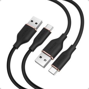 imageAnker Type C Cable2 Pack USB A to USB C Flow Cord Fast Charging for iPhone 17 16 or Max Plus and More 3FT BlackBlack