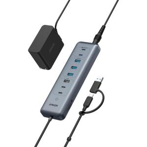 imageAnker USBC Hub11in1 10Gbps Data Hub with 4 USBA and 4 USBC Ports 100W USBC PDin Card Reader 2in1 USB Connector for USBA and USBC Laptop MacBook iPad and More 65W Adapter Included11in1