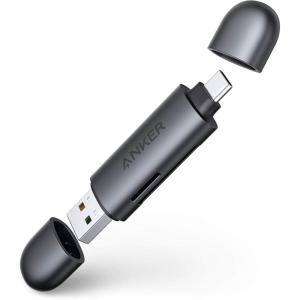 imageAnker USBC and USB 30 SD Card Reader PowerExpand 2in1 Memory Card Reader with Dual Connectors for SDXC SDHC Micro SD MMC RSMMC Micro SDXC Micro SDHC and UHSI