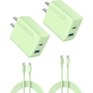 imageAnker iPhone 1716 Charger 2Pack 20W Fast USB C Charger Block for iPhone 1616 Pro Max15 SeriesiPad Pro and More Black 2 Pack ampamp 2 Cablegreen