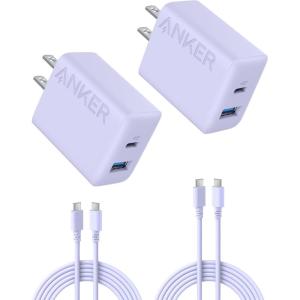 imageAnker iPhone 1716 Charger 2Pack 20W Fast USB C Charger Block for iPhone 1616 Pro Max15 SeriesiPad Pro and More Black 2 Pack ampamp 2 Cablepurple