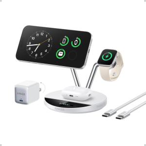 imageAnker Prime MagSafe Charger Compatible 3in1 Charging Station Qi2 25W Certified Wireless Charger Dock Stand Smart Display with TEC Active Cooling for iPhone 17 Apple Watch AirPods WhiteWhite