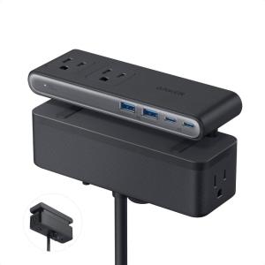 imageAnker Nano Power Strip Desk Clamp with 1500J Surge Protector 5ft Extension Cord 70W Max Gaming Desk Accessories 6 AC 2 USB A 2 USB C Home Office Essentials Fit 0618 Tabletop EdgeBlack